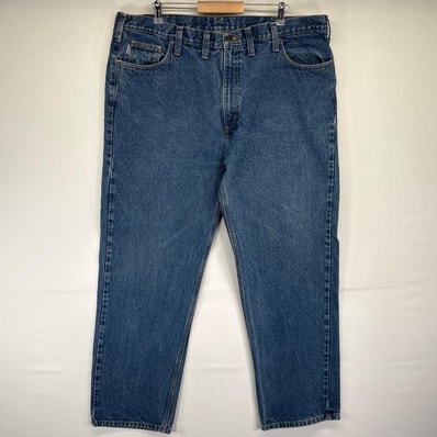 古着 カーハート Carhartt デニムパンツ ワーク ワンポイントロゴ ジーンズ ジーパン 長ズボン 大きいサイズ w44 L32 ブルー メンズ