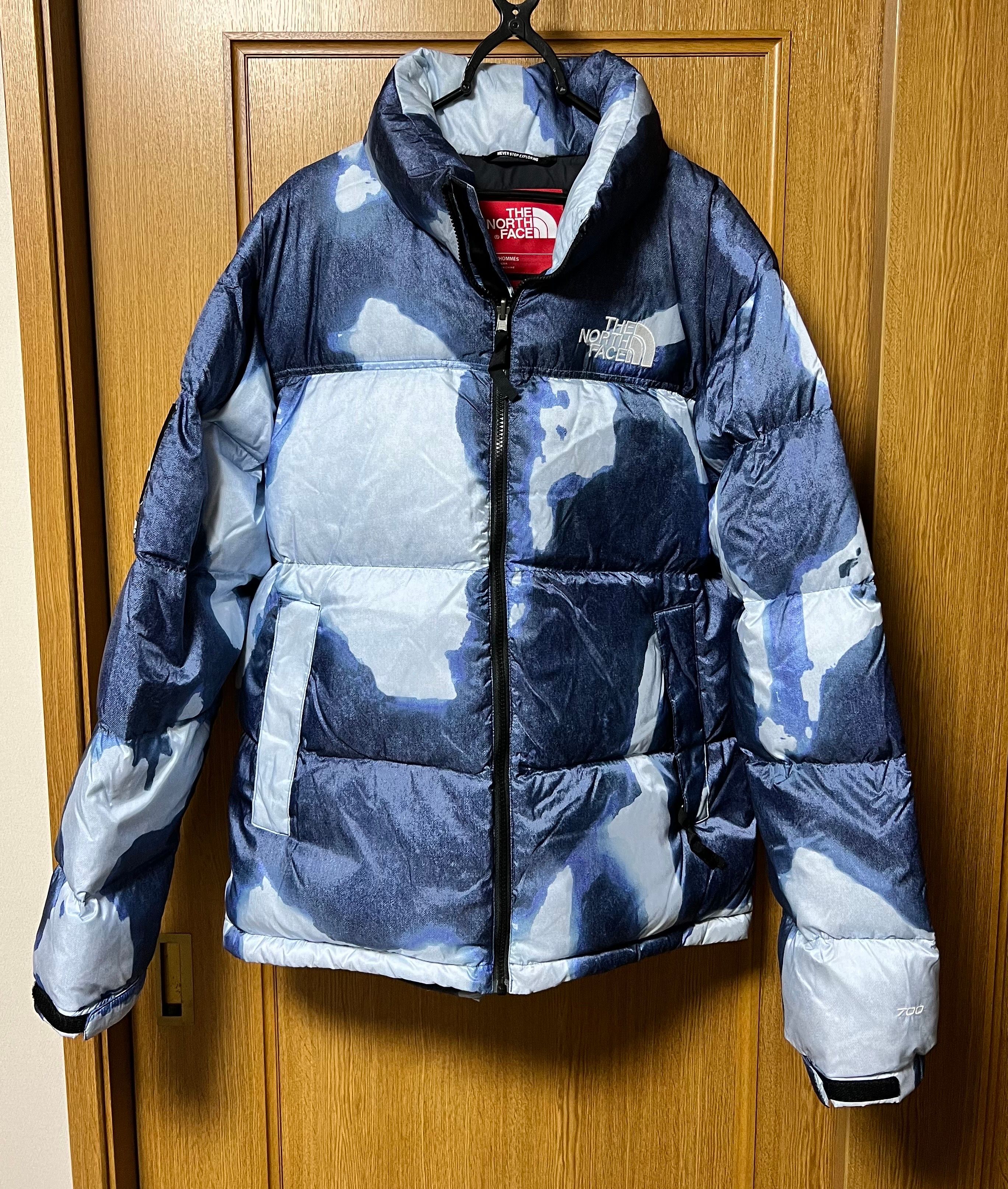 Supreme x The North Face Bleached Denim Print Nuptse Jacket "Indigo"