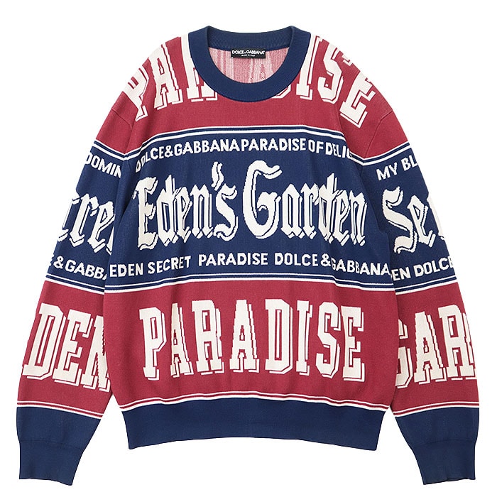 ドルチェアンドガッバーナ 総柄 クルーネック ニット メンズ レッド ネイビー ホワイト DOLCE&GABBANA