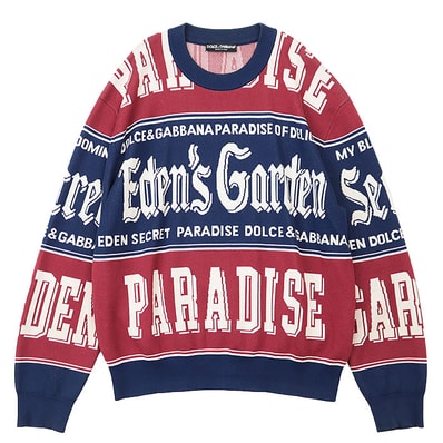 ドルチェアンドガッバーナ 総柄 クルーネック ニット メンズ レッド ネイビー ホワイト DOLCE&GABBANA