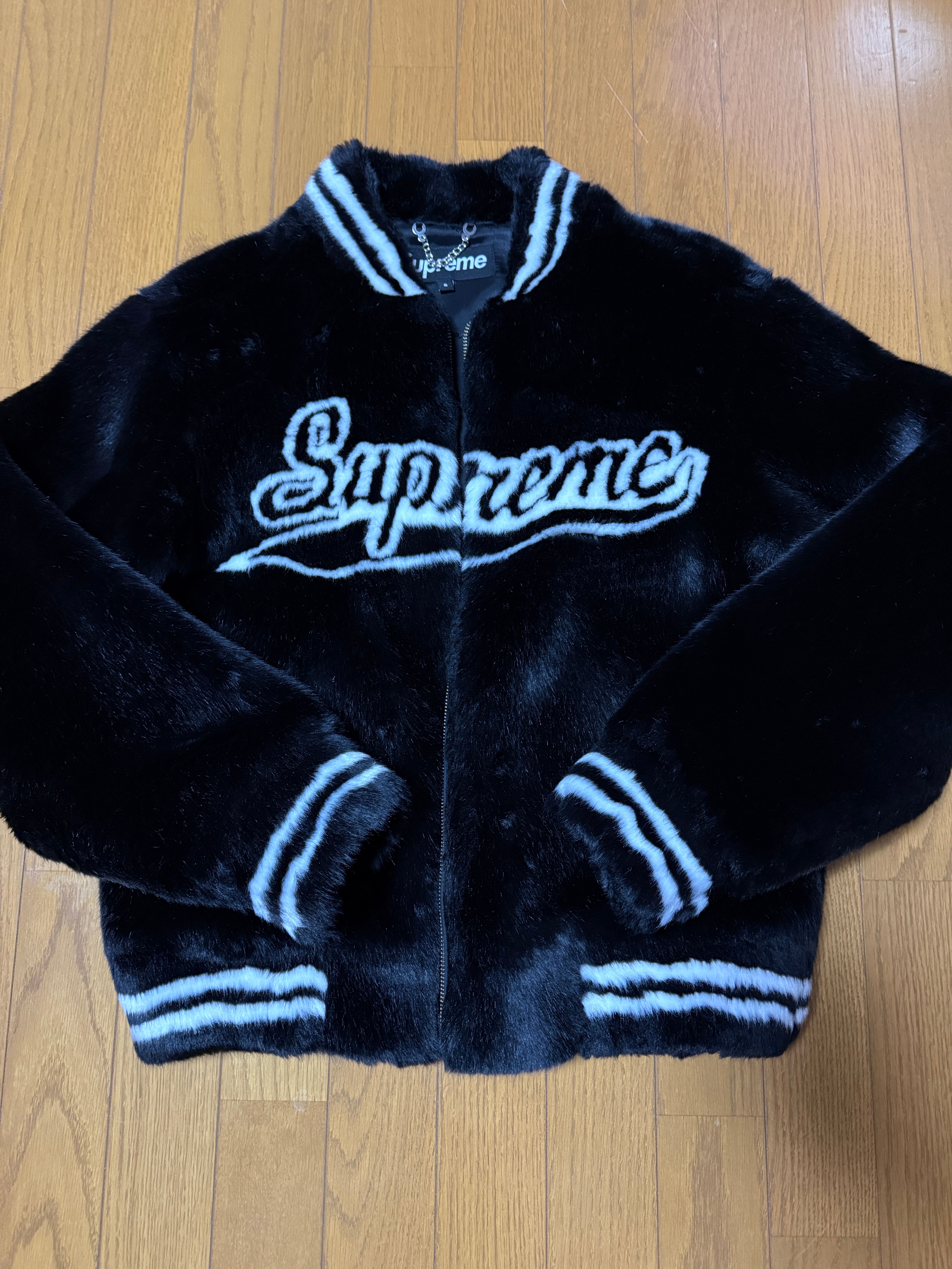 Supreme Faux Fur Varsity Jacket "Black"