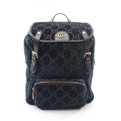 グッチ GUCCI GGベルベット スモール リュックサック バックパック バッグ ファブリック レザー メンズ ブルー系 / ブラック系 574942 【中古】