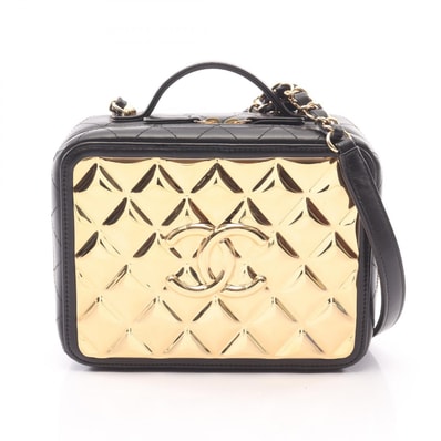 シャネル CHANEL マトラッセ バニティバッグ 2WAY ショルダーバッグ バッグ ラムスキン(羊革) レディース ブラック系 / ゴールド系 【中古】