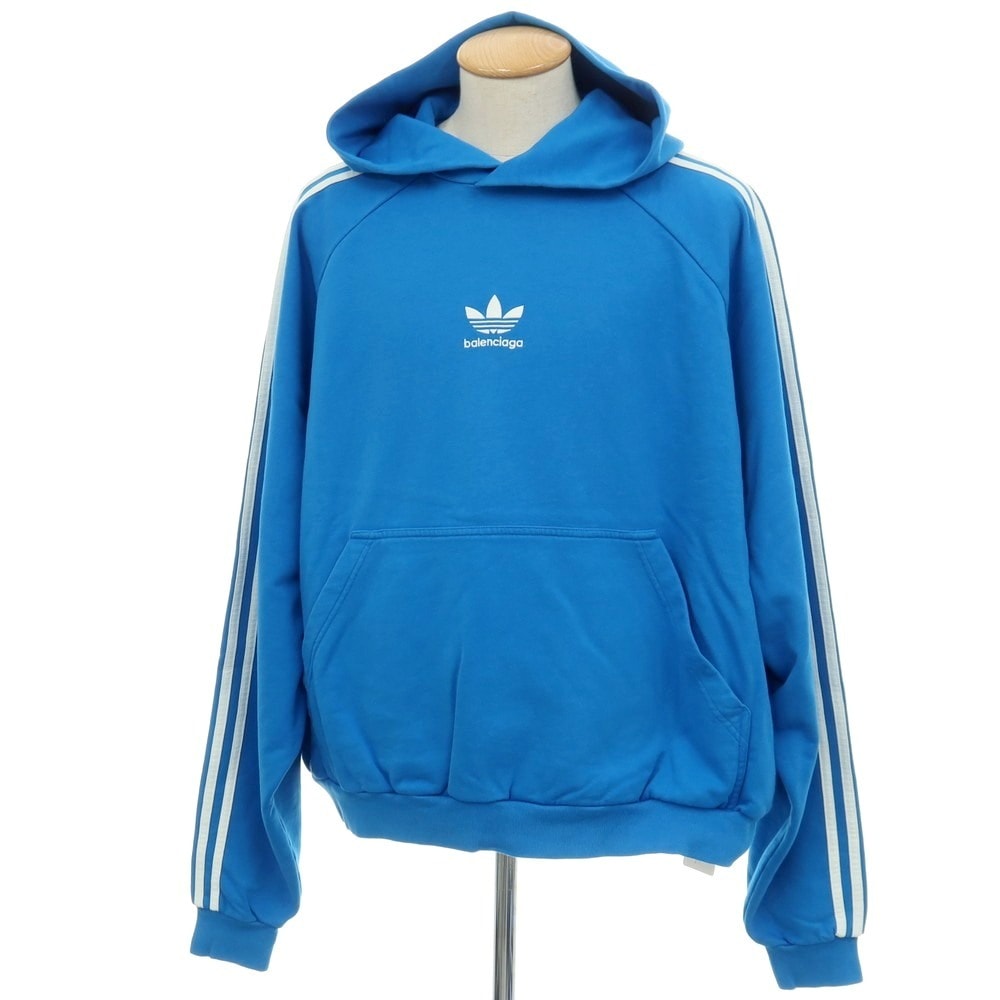 【中古】バレンシアガ BALENCIAGA × adidas コットン プルオーバー パーカー ブルー【サイズ1】【メンズ】