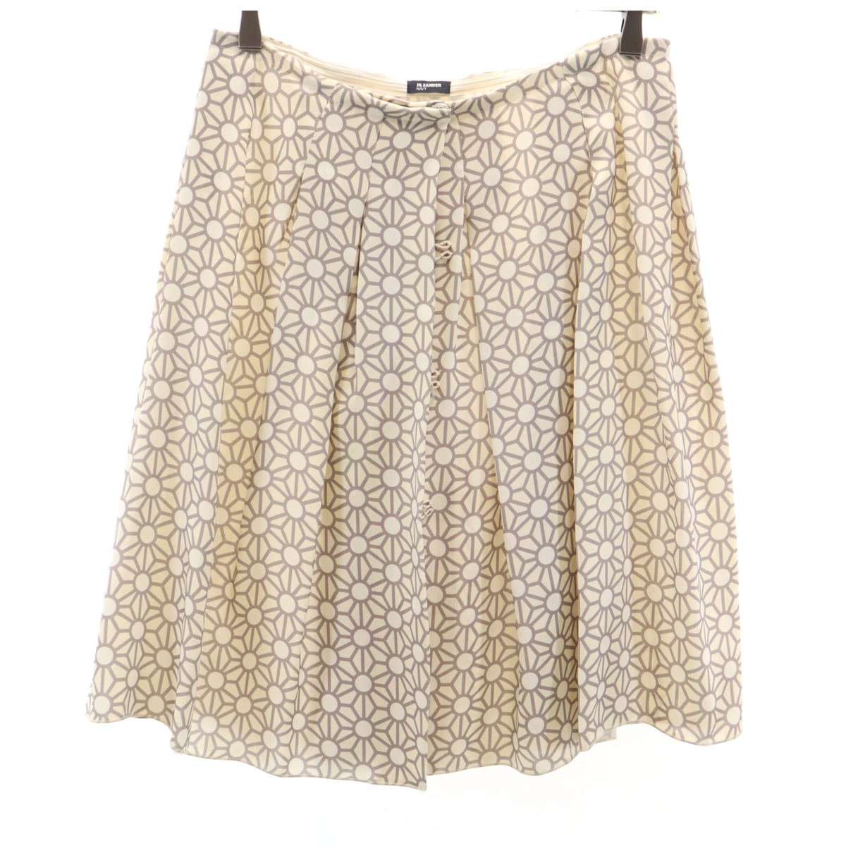 JIL SANDER NAVY ジルサンダーネイビー イタリア製 シルク 総柄 ミディ丈 ラップスカート 36 ベージュ
