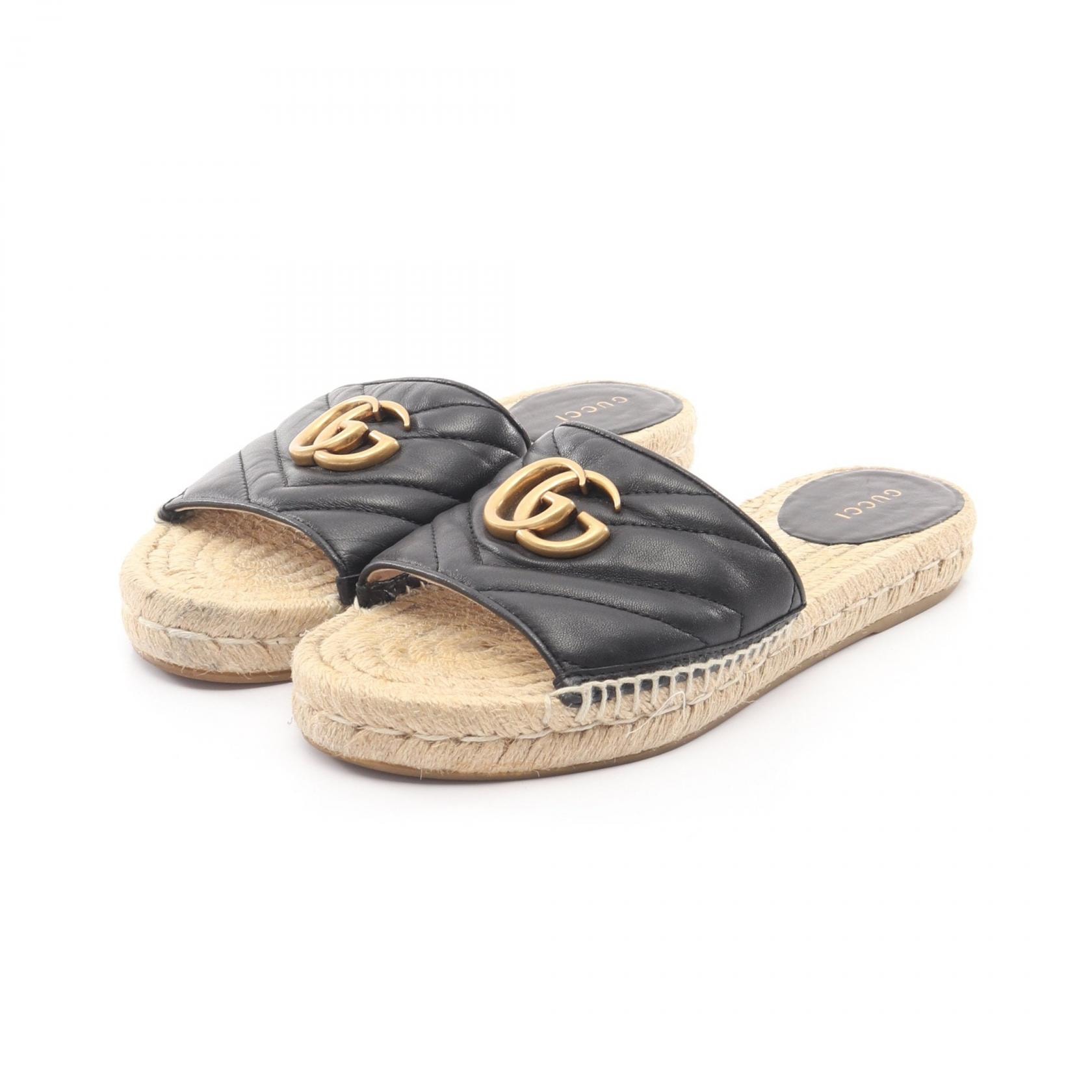 グッチ GUCCI GGマーモント エスパドリーユ サンダル 靴 レザー レディース ブラック系 【中古】