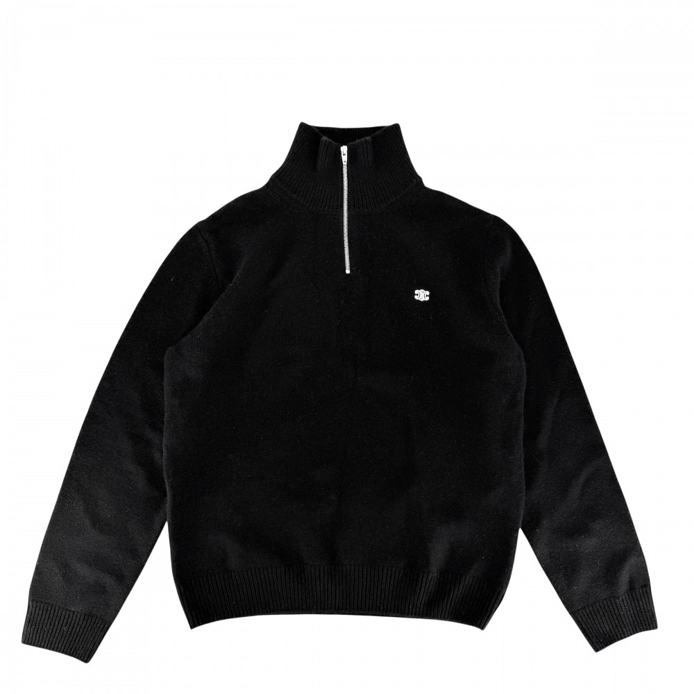CELINE セリーヌ ニット トリオンフ トラッカーセーター ハーフジップ ロゴ 服 トップス L 2ADBH048T ブラック 黒 シルバー金具 ウール  カシミヤ   メンズ 秋 冬【中古品】