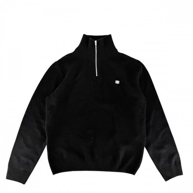 CELINE セリーヌ ニット トリオンフ トラッカーセーター ハーフジップ ロゴ 服 トップス L 2ADBH048T ブラック 黒 シルバー金具 ウール カシミヤ メンズ 秋 冬【中古品】