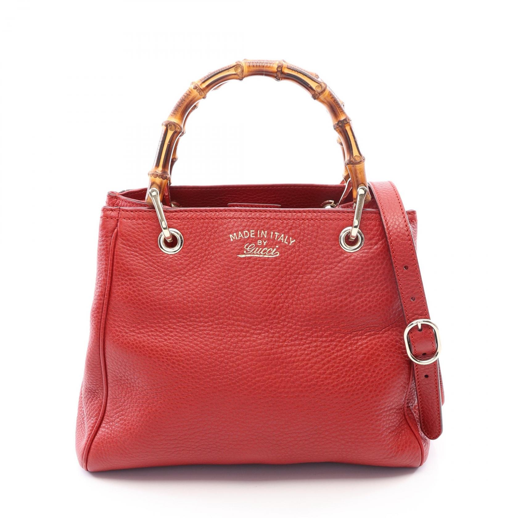 グッチ GUCCI バンブー ショッパー スモール 2WAY ハンドバッグ バッグ レザー レディース レッド系 336032 【中古】
