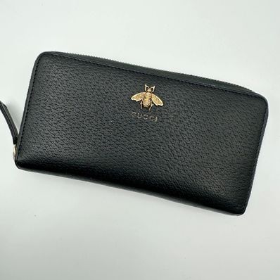 GUCCI Animalier Leather Zip Around Wallet