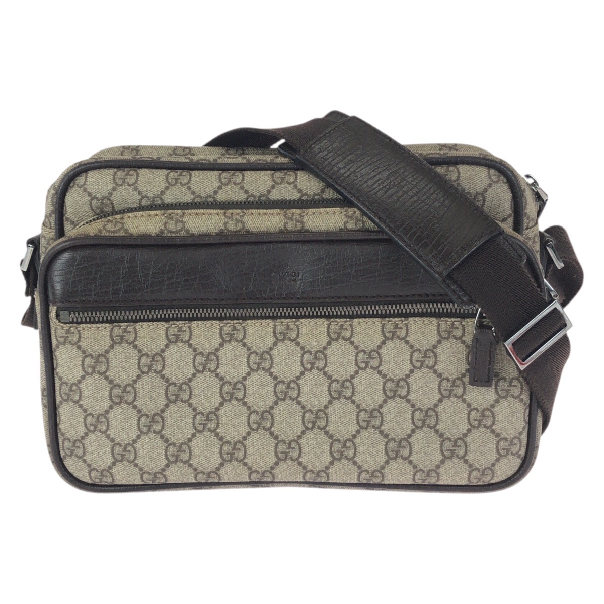 美品 GUCCI グッチ ベージュ ダークブラウン ガンメタ金具 GGスプリームキャンバス レザー/ ショルダーバッグ メッセンジャーバッグ 601513 【中古】