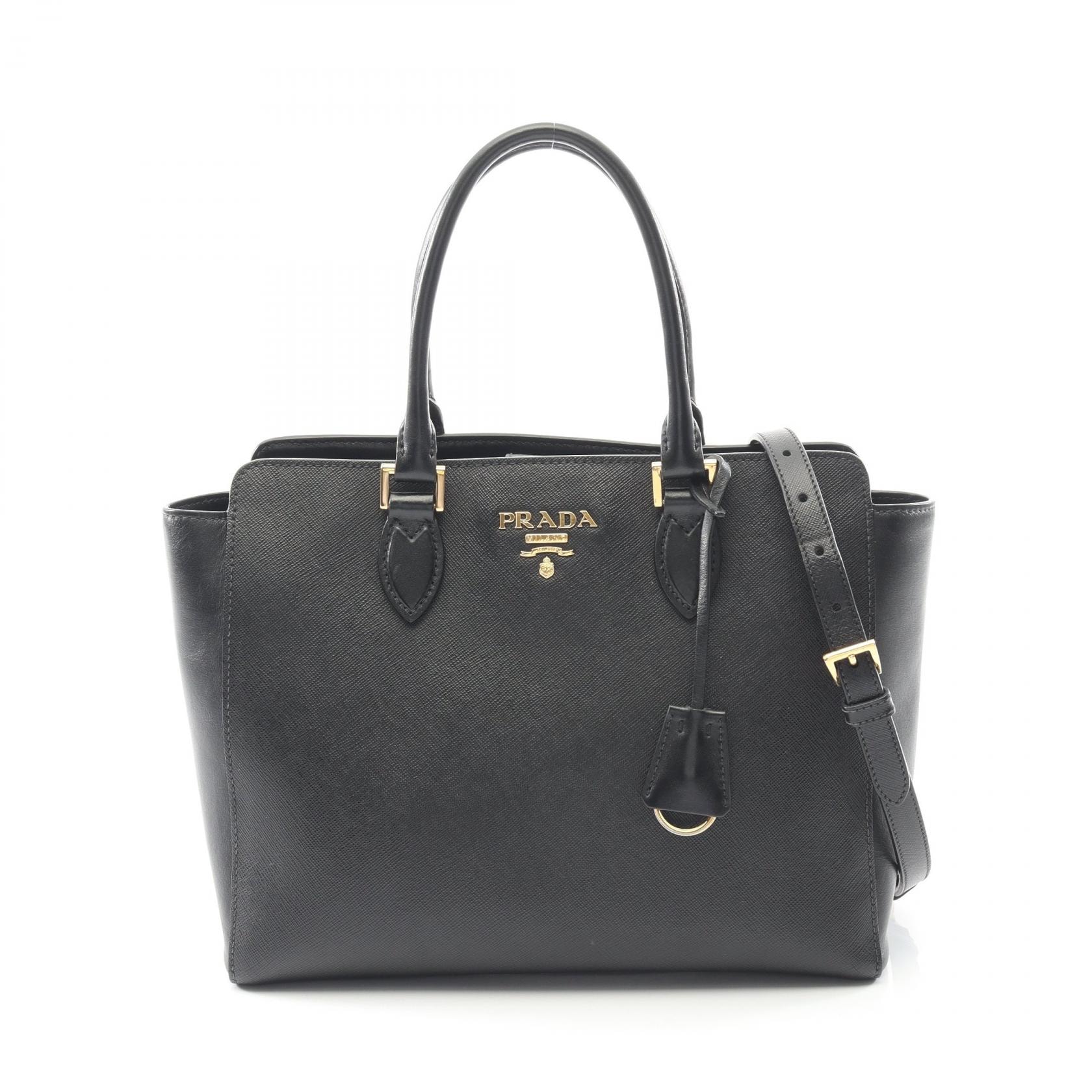 プラダ PRADA SAFFIANO+SOFT CALF ハンドバッグ バッグ レザー レディース ブラック系 1BA189 【中古】