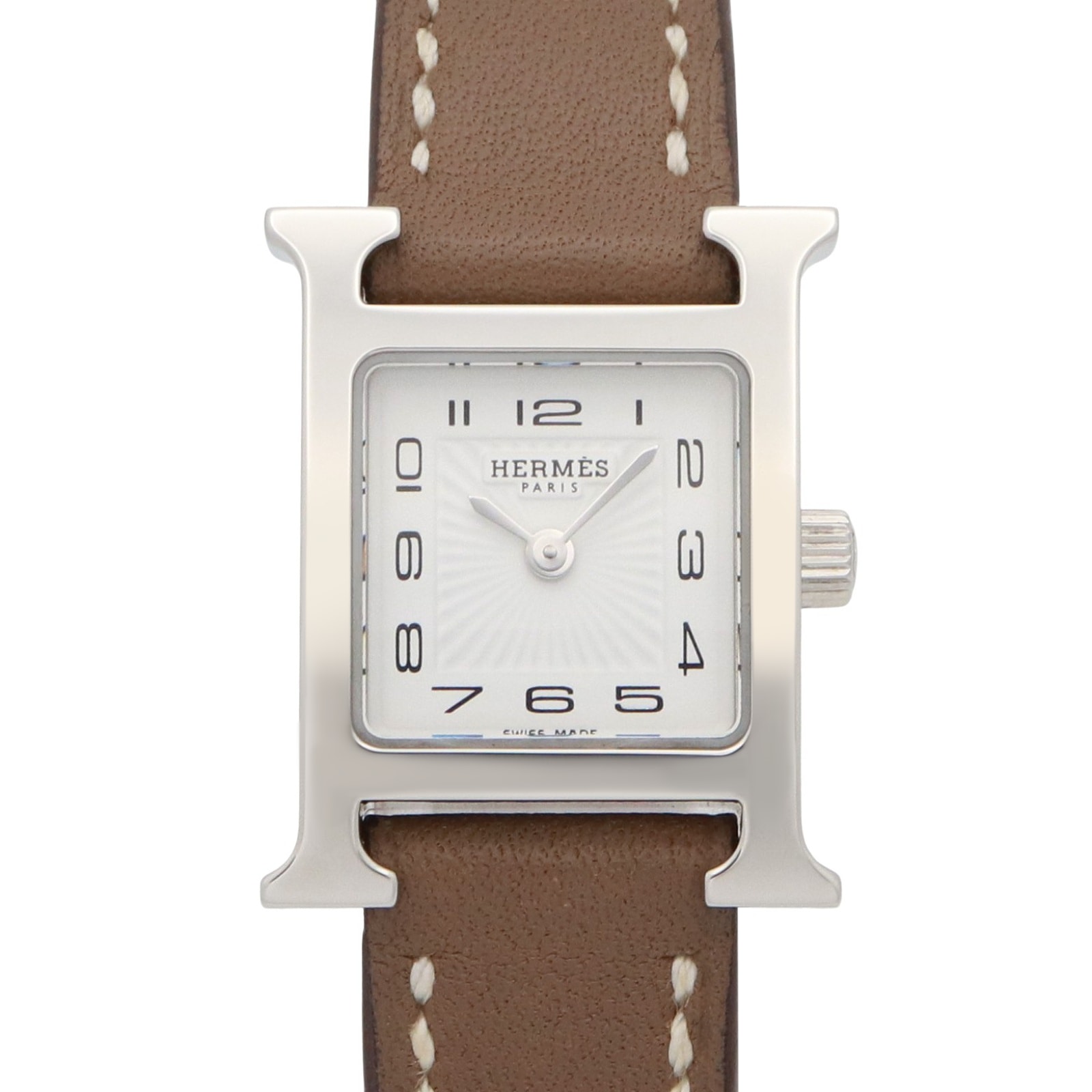 エルメス HERMES Hウォッチ ミニ 腕時計 時計 ステンレススチール レザーベルト レディース ホワイト系 HH1.110 【中古】