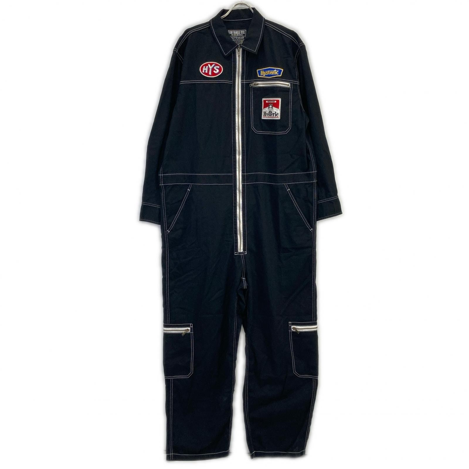 ヒステリックグラマー 02251AS01 ブラック SOUND AND VISIONワッペン オールインワン L