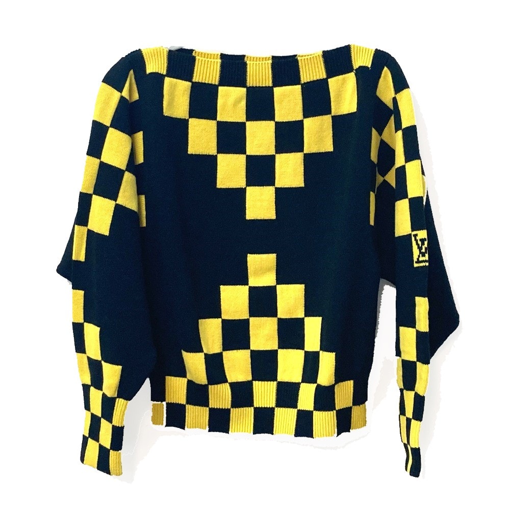ルイヴィトン LOUIS VUITTON チェッカー ボード ニット アパレル 長袖 セーター ウール イエロー×ブラック