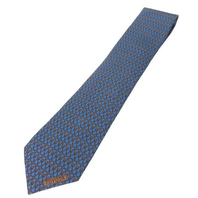 【中古】 エルメス ネクタイ トヨタ限定品 シルク ブルー系 ブラウン スーツ ビジネス アパレル メンズ 男性 HERMES