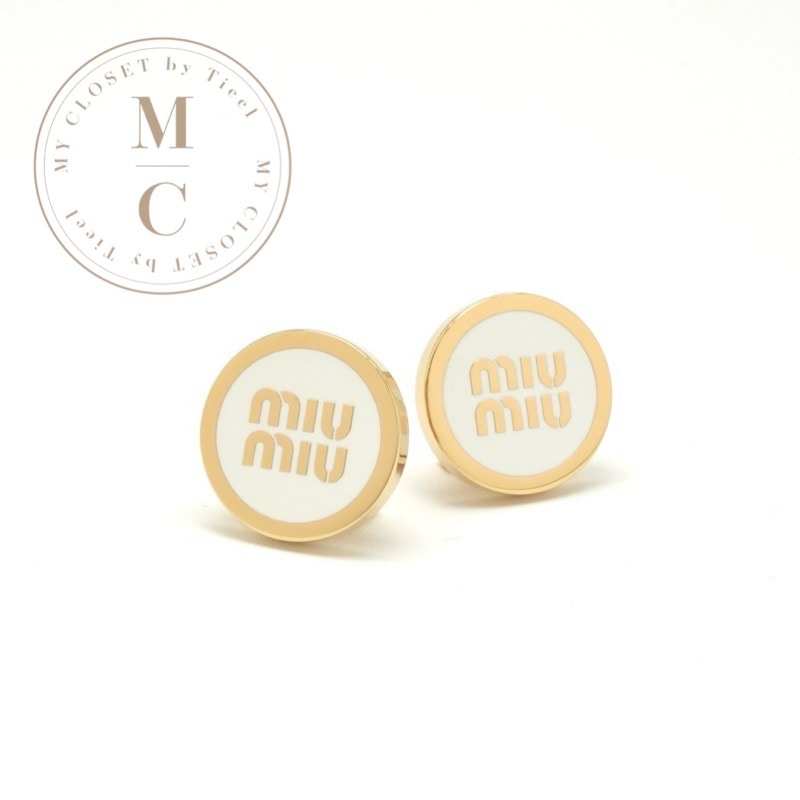 ミュウミュウ MIUMIU ピアス イヤリング ゴールド ホワイト ロゴ