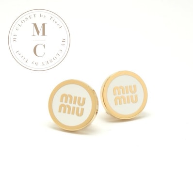 ミュウミュウ MIUMIU ピアス イヤリング ゴールド ホワイト ロゴ