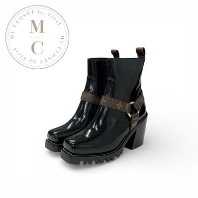 ルイヴィトン LOUIS VUITTON リミットレスライン モノグラム ブーツ ショートブーツ 靴 シューズ レザー ブラック ブラウン アンクルブーツ