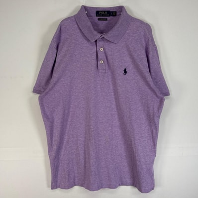 古着 ポロ・ラルフローレン POLO RALPH LAUREN 半袖 ポロシャツ ロゴ 刺繍 3ボタン L パープル系 無地 メンズ