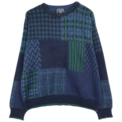 古着 90年代 ラルフローレン Ralph Lauren CHAPS チャップス チェック柄 総柄 コットンニットセーター USA製 メンズL相当 ヴィンテージ/eaa599619