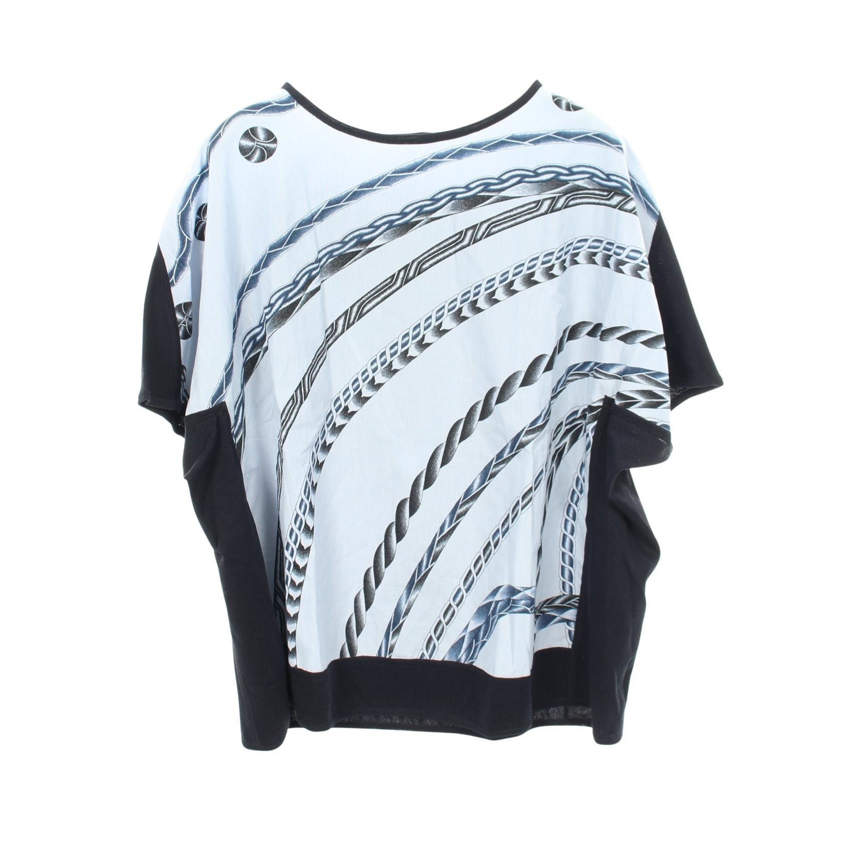 エルメス HERMES プリント切替 半袖Tシャツ 衣料品 トップス コットン レーヨン レディース ネイビー系 / ブルー系 【中古】