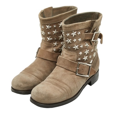 ジミーチュウ スタースタッズ ショートブーツ サイズ:39 ベージュ レザー スエード レディース JIMMY CHOO 【中古】