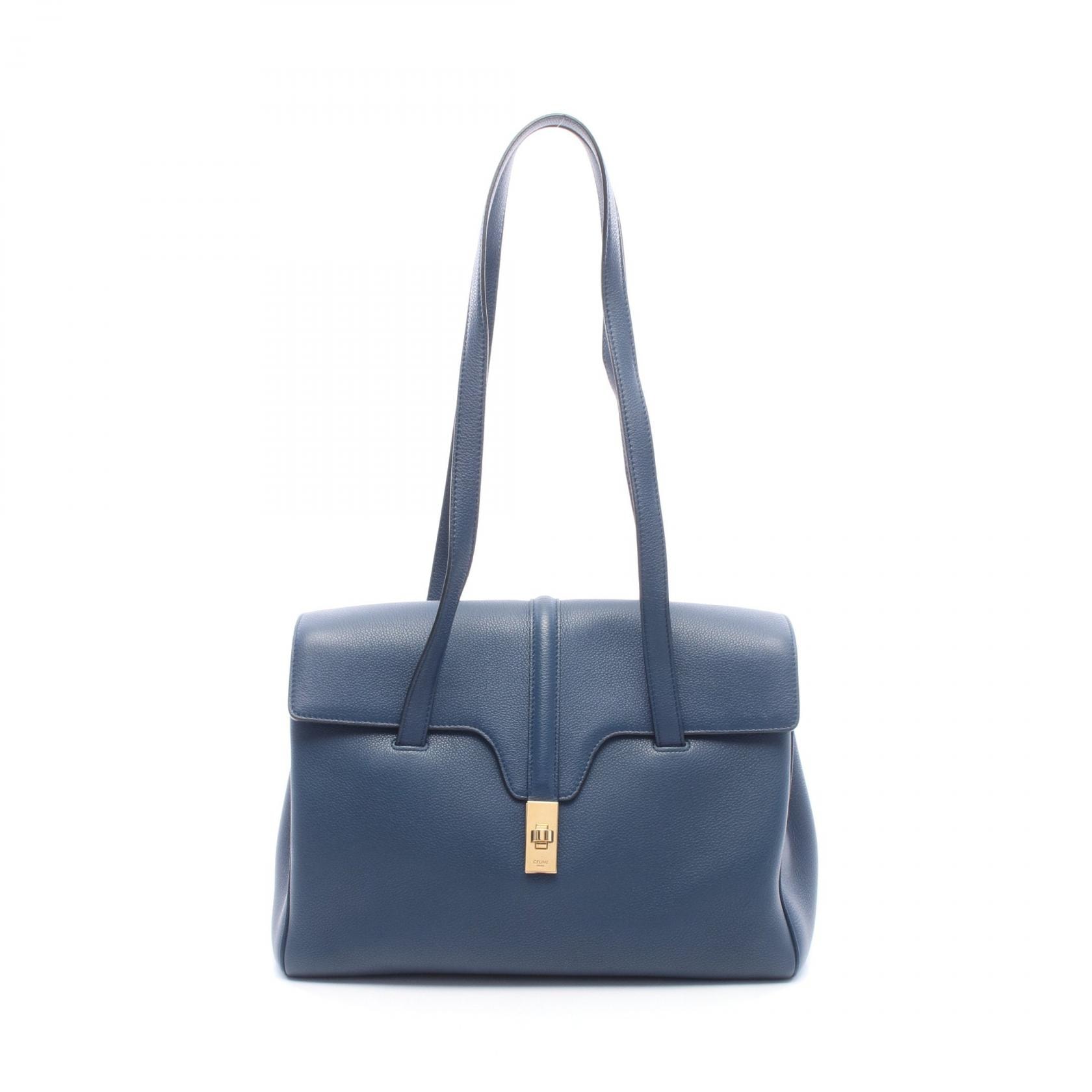 セリーヌ CELINE 16 セーズ ミディアム ソフト トートバッグ バッグ レザー レディース ネイビー系 195543CR8 【中古】