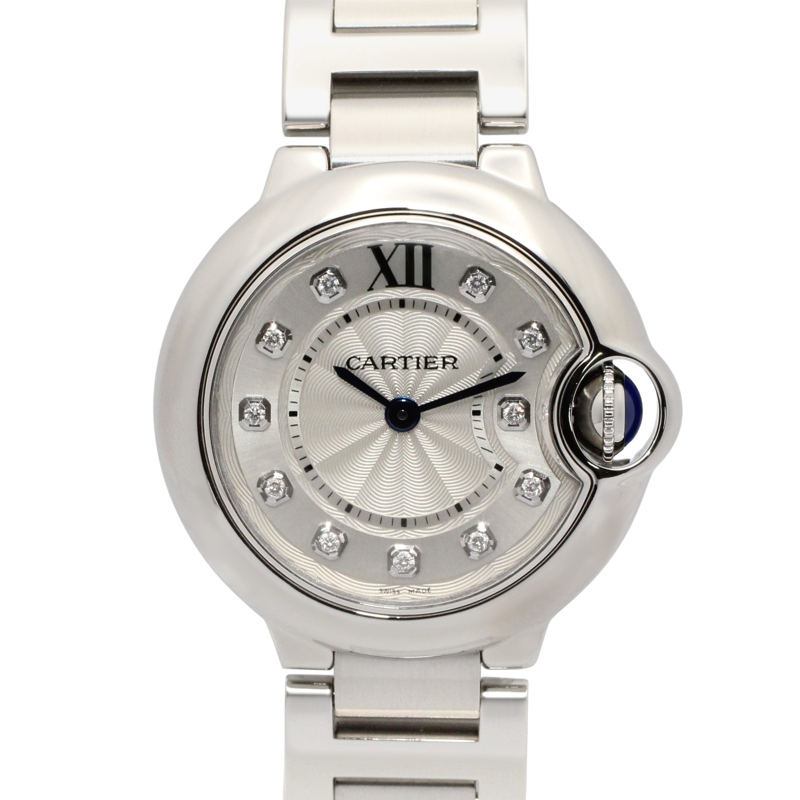 カルティエ CARTIER バロンブルー SM 11Pダイヤ 腕時計 時計 ステンレススチール ダイヤモンド レディース シルバー系 WE902073 【中古】