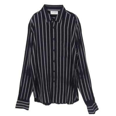 SAINT LAURENT サンローラン 長袖シャツ 20AW 621595 Y1B23 ストライプ シルク 長袖 シャツ ブラック系 39【中古】