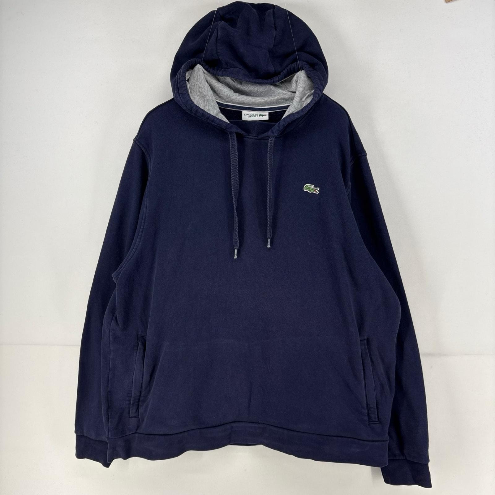 古着 ラコステ LACOSTE パーカー スウェット プルオーバー ワンポイント ロゴ スポーツ 大きいサイズ 3XL ネイビー メンズ