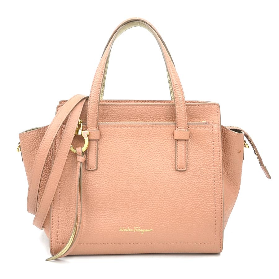 サルヴァトーレフェラガモ Salvatore Ferragamo ハンドバッグ ショルダーバッグ ガンチーニ レザー コーラルピンク レディース【中古】 r10638a