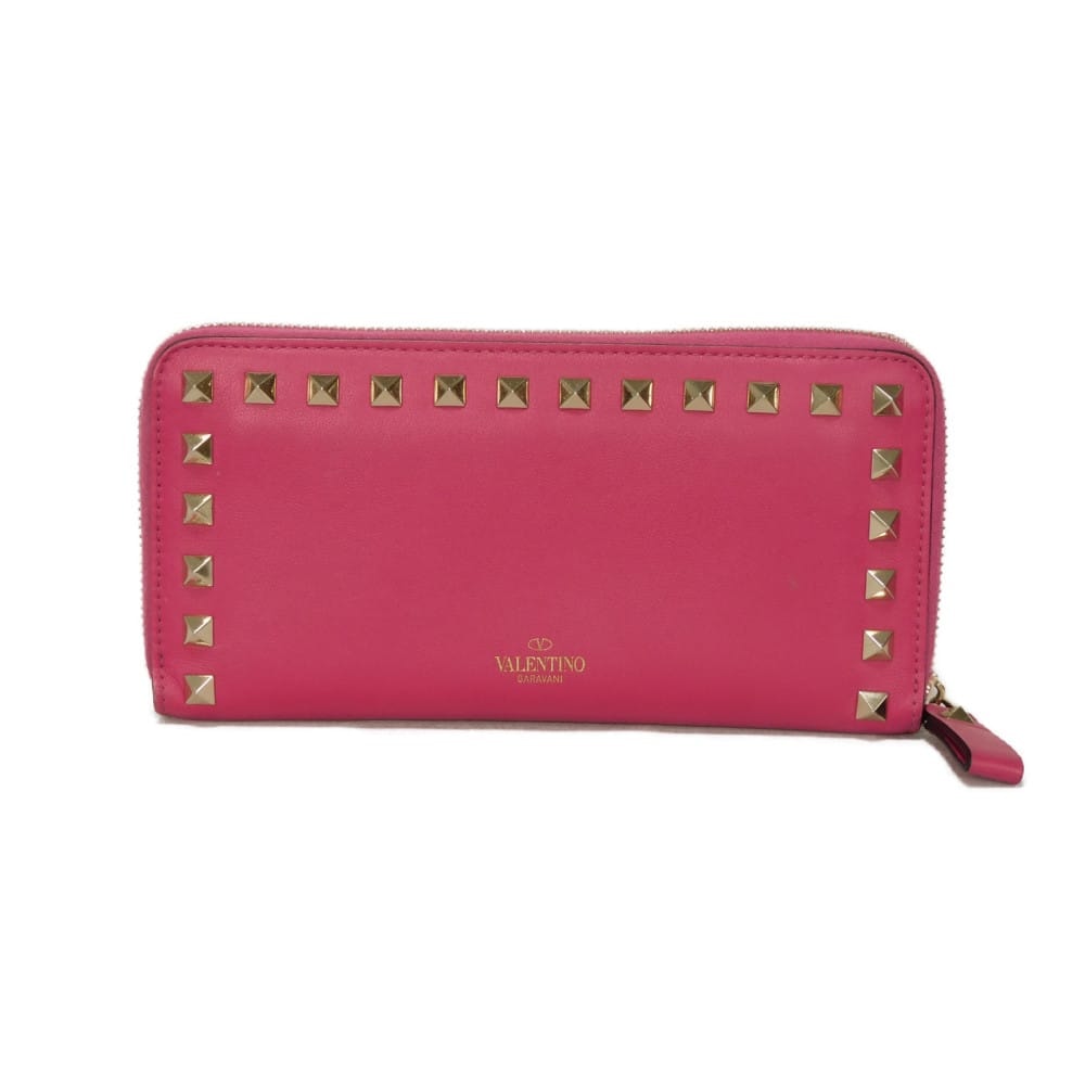 VALENTINO ヴァレンティノ ロックスタッズ ロング ジップウォレット フューシャ ラウンドファスナー 札入れ カードケース コインケース ロゴ 箔押し ディスコピンク 長財布 QW2P0645BOL