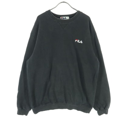 FILA フィラ 裏起毛 ワンポイントロゴ 長袖 トレーナー M ブラック