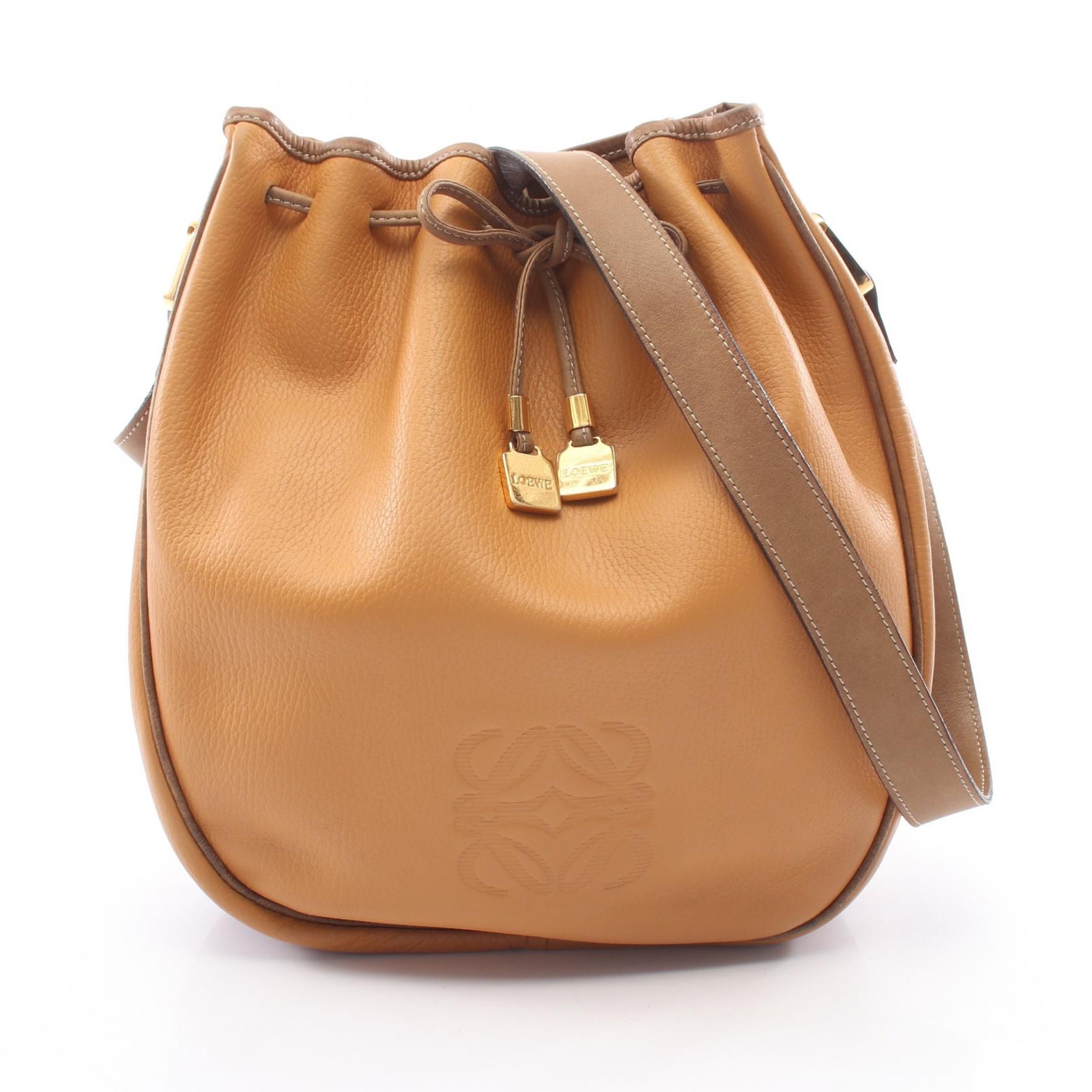 ロエベ LOEWE アナグラム 巾着 ショルダーバッグ バッグ レザー レディース オレンジ系 / ブラウン系 【中古】