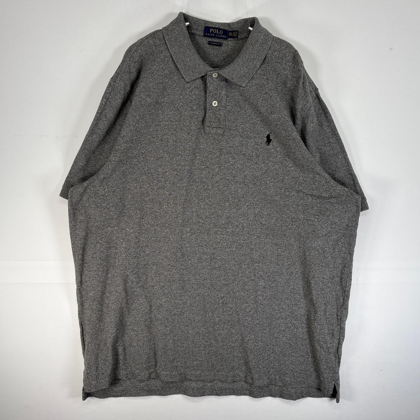 古着 ポロ・ラルフローレン POLO RALPH LAUREN 半袖 ポロシャツ ロゴ 刺繍 大きいサイズ 2ボタン 14041  グレー 無地 メンズ