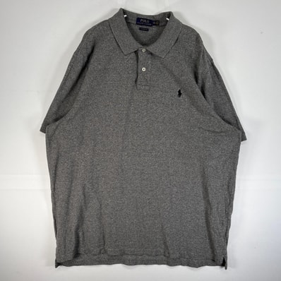 古着 ポロ・ラルフローレン POLO RALPH LAUREN 半袖 ポロシャツ ロゴ 刺繍 大きいサイズ 2ボタン 14041 グレー 無地 メンズ