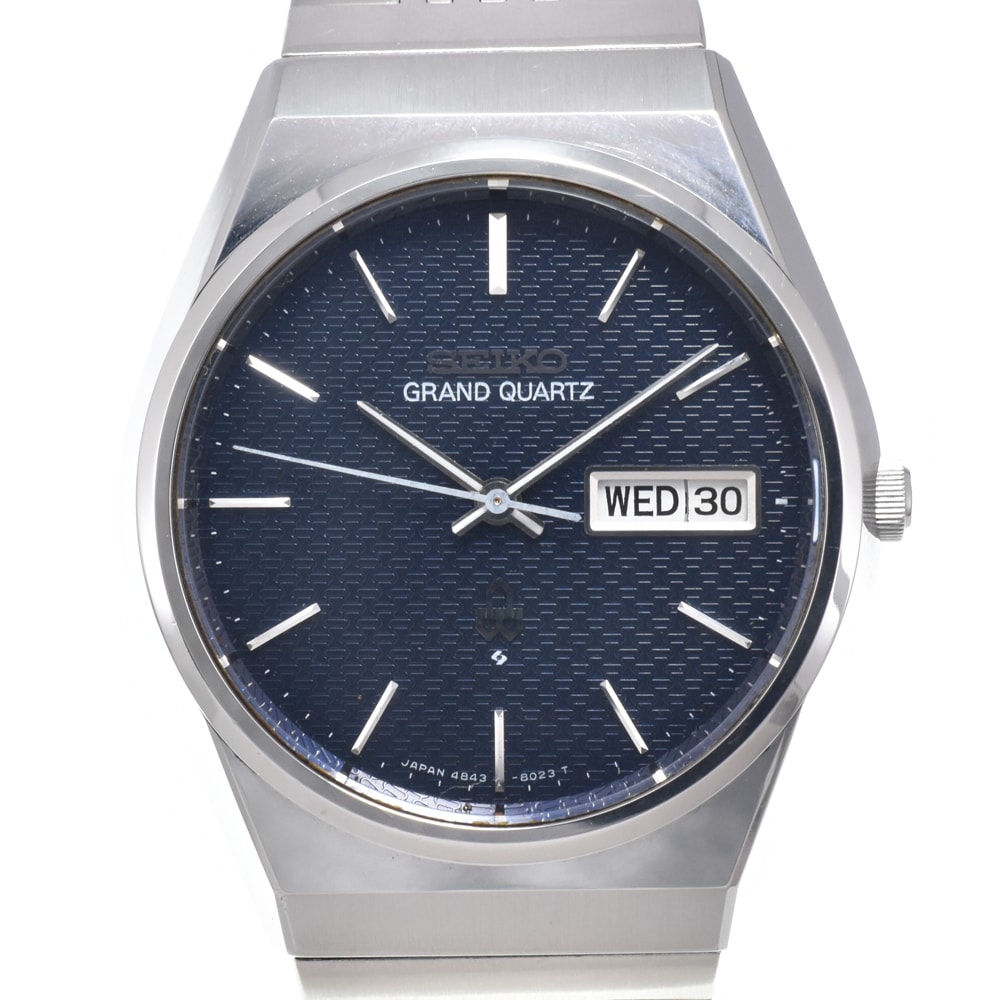 セイコー SEIKO 4843-8050 ヴィンテージ グランドクォーツ デイデイト ブルー クォーツ メンズ 腕時計 K#150589