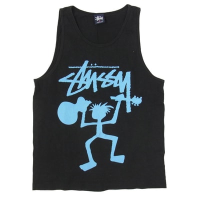 STUSSY ステューシー 90s 00s USA製 シャドーマン プリント タンクトップ ブラック系 S【中古】