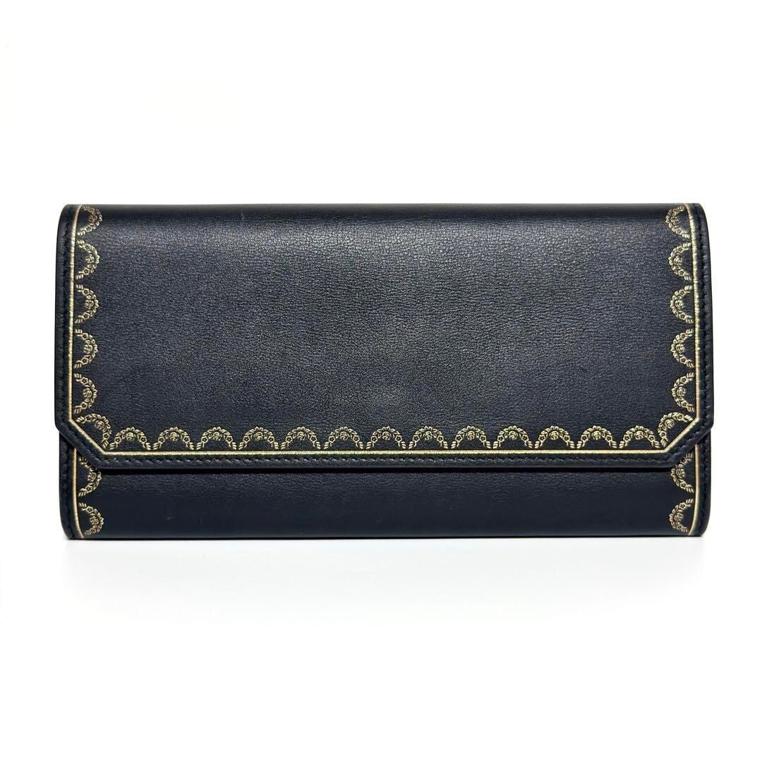 【美品・人気】カルティエ レディース 財布 長財布 ガーランド レザー 黒