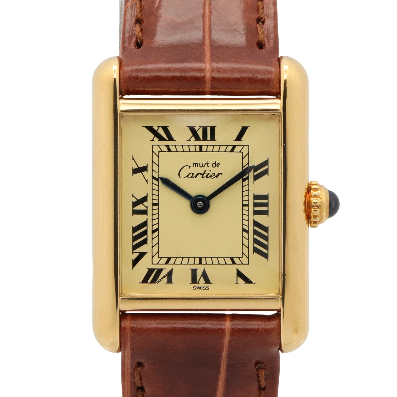 カルティエ CARTIER マストタンク SM 腕時計 時計 GP(ゴールドメッキ) クロコ革 レディース アイボリー系 W1003153 【中古】