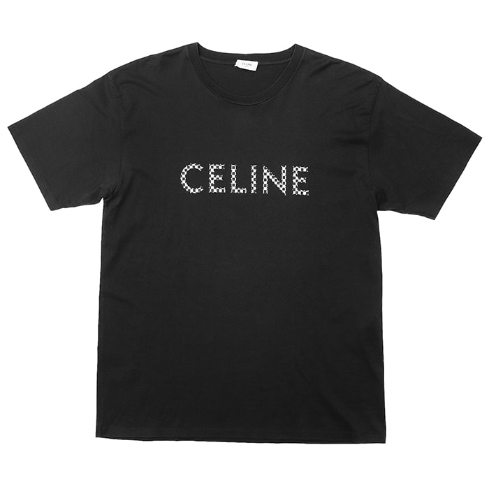 CELINE セリーヌ Tシャツ サイズ XL メンズ ロゴ プリント スタッズ プルオーバー クルーネック ショートスリーブ 半袖 コットン100% トップス ブラック 黒 イタリア製