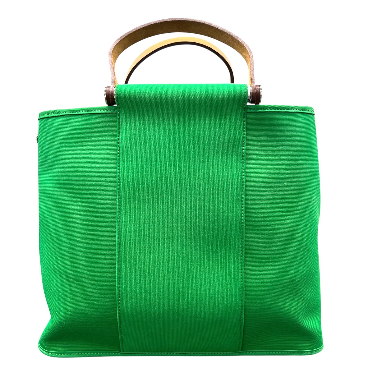 HERMES 希少 美品 エルメス カバックエラン PM バンブー 2way トートバッグ トワルオフィシエ レザー □Q刻印 2013年製造 キャンバス レザー グリーン ハンドバッグ ショルダーバッグ ABランク 中古 鑑定済 エルメスバッグ
