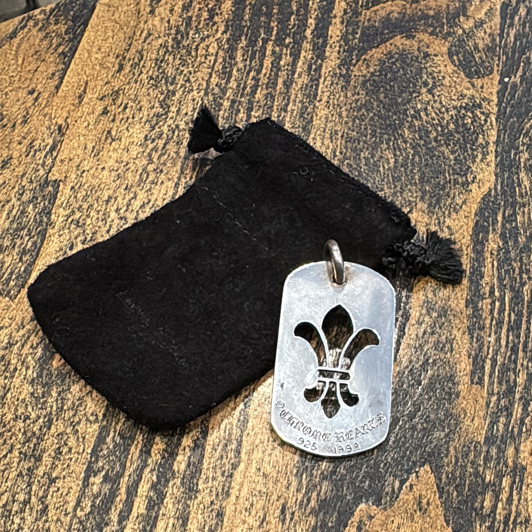 Chrome Hearts D TAG LRG CO CRS Cut Out Cross Fleur Dog Tag Charm "Silver"