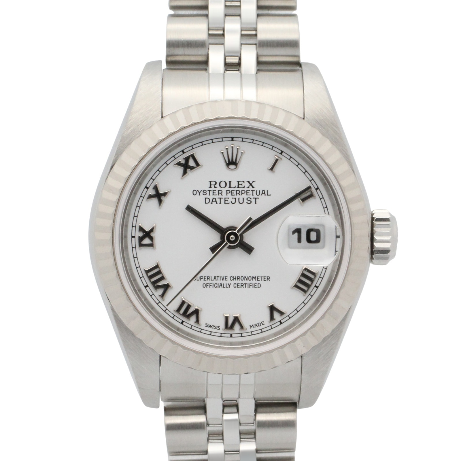 ロレックス ROLEX デイトジャスト F番 腕時計 時計 K18WG(ホワイトゴールド) ステンレススチール レディース ホワイト系 ローマ 79174 【中古】