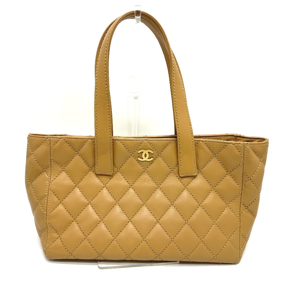 シャネル CHANEL ワイルドステッチ カバン ポーチ付き トートバッグ カーフスキン ベージュ