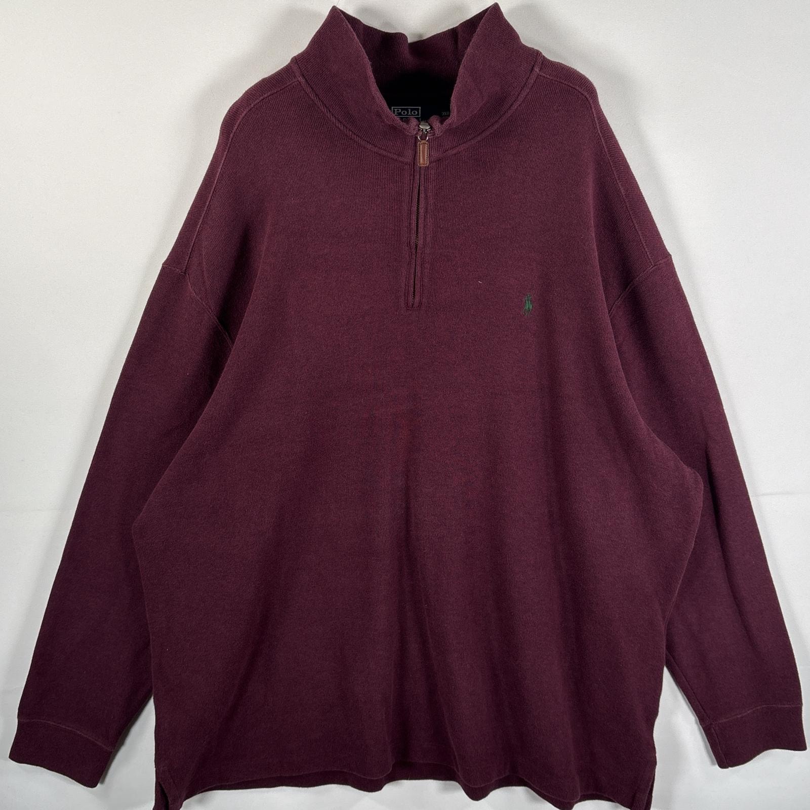 古着 90's/90年代 ポロバイラルフローレン Polo by Ralph Lauren コットンニット ハーフジップ 大きいサイズ 3XB ワインレッド メンズ