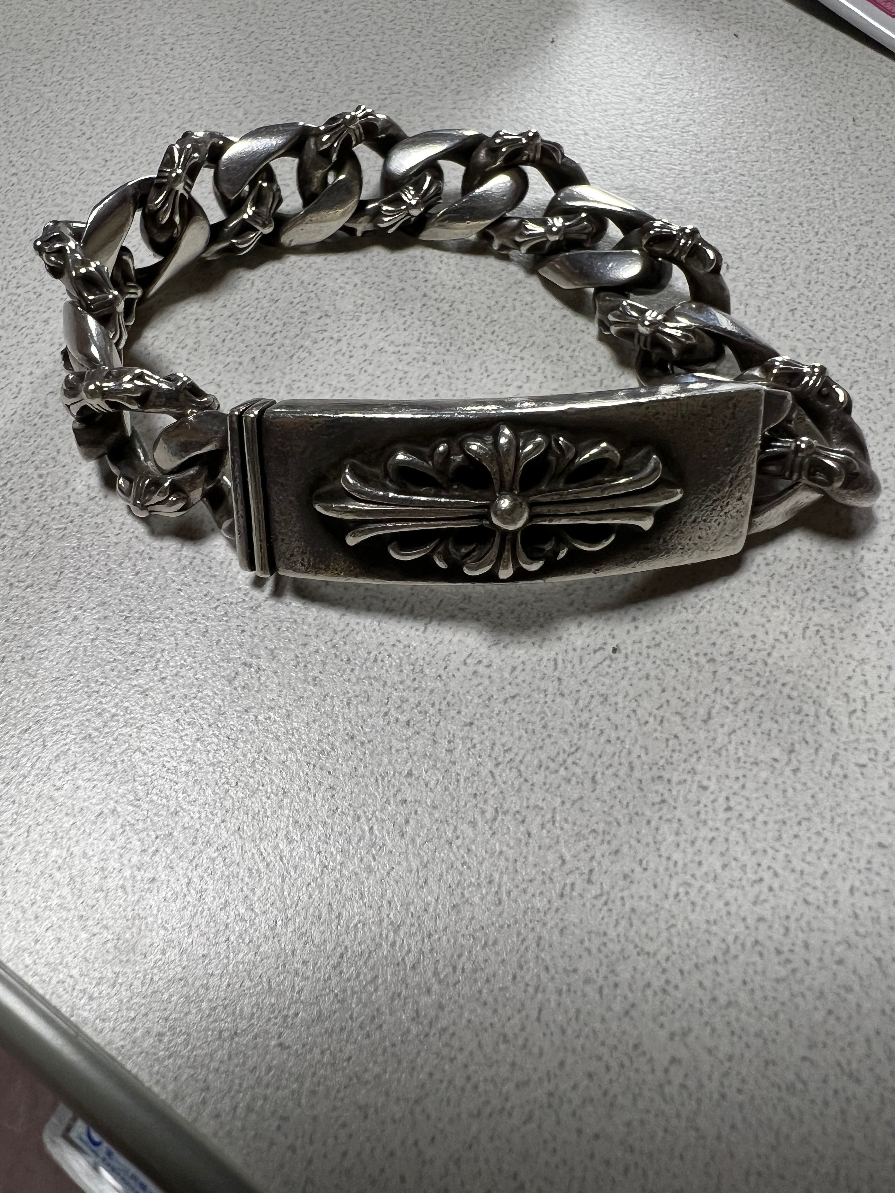 Chrome Hearts Floral Cross ID Fancy Link Bracelet "Silever"