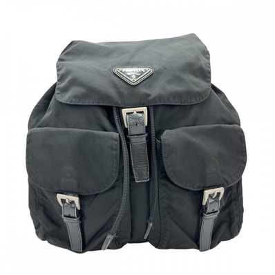 PRADA プラダ リュック バックパック トライアングルロゴ メンズ レディース ブラック 黒 シルバー金具 ユニセックス【中古品】