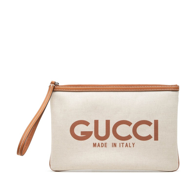 グッチ GGスプリーム ロゴプリント クラッチバッグ セカンドバッグ 777165 アイボリー ブラウン キャンバス レザー PVC レディース GUCCI 中古